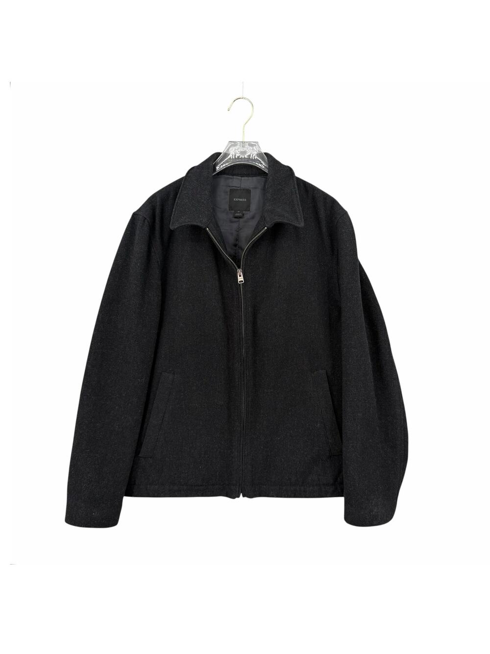 Express Men’s Y2K Black Wool Blend Full Zip Heavy Jacket Winter Coat Classic